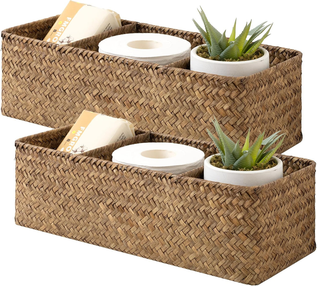 Water Hyacinth Toilet Tank Baskets - Set of 2
