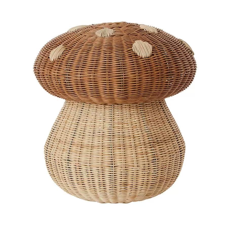 Rattan Mushroom Woven Storage Basket with Lid – Decorative Toy Organizer for Kids Room & Nursery-091609-cc