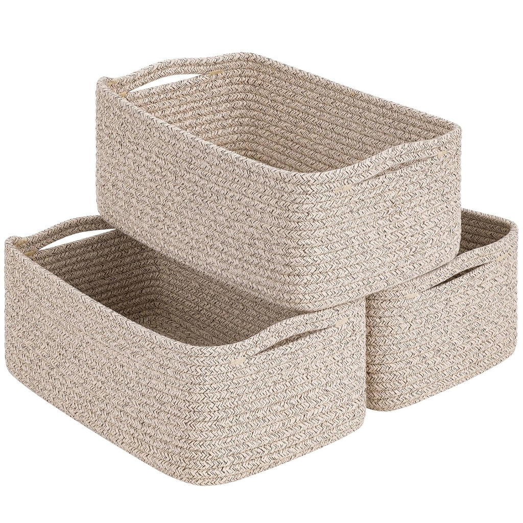 White & Brown Woven Storage Baskets - Set of 3