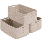 White & Brown Woven Storage Baskets - Set of 3
