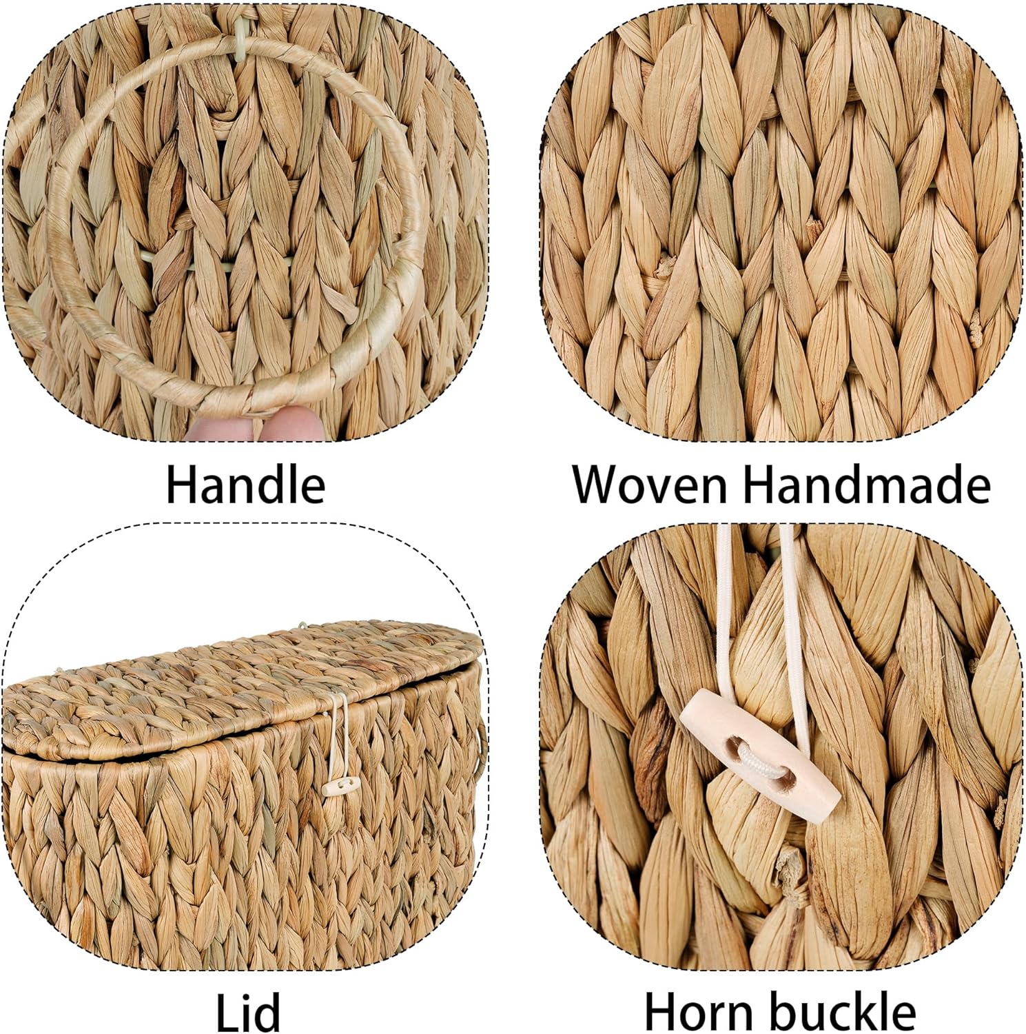 Slim Water Hyacinth Toilet Paper Basket with Lid