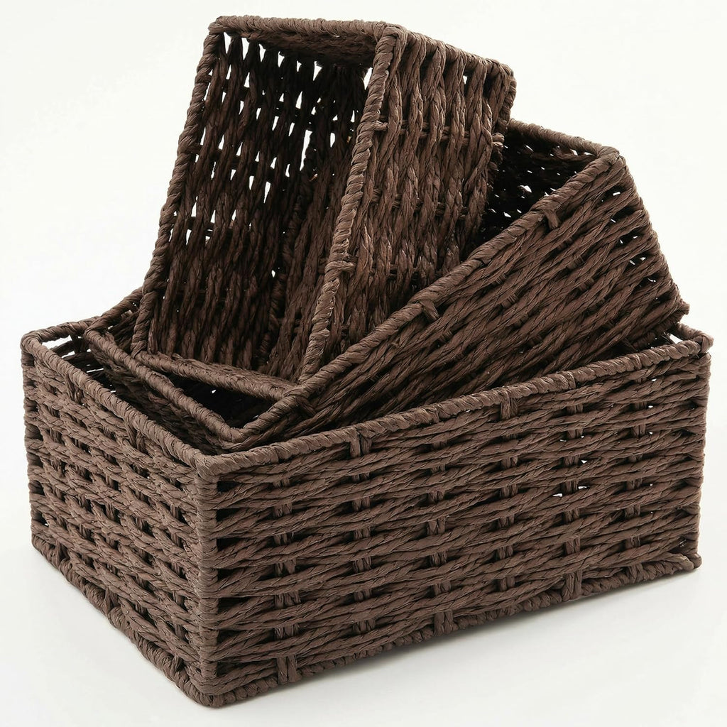 Natural Paper Rope Storage Baskets - Set of 3