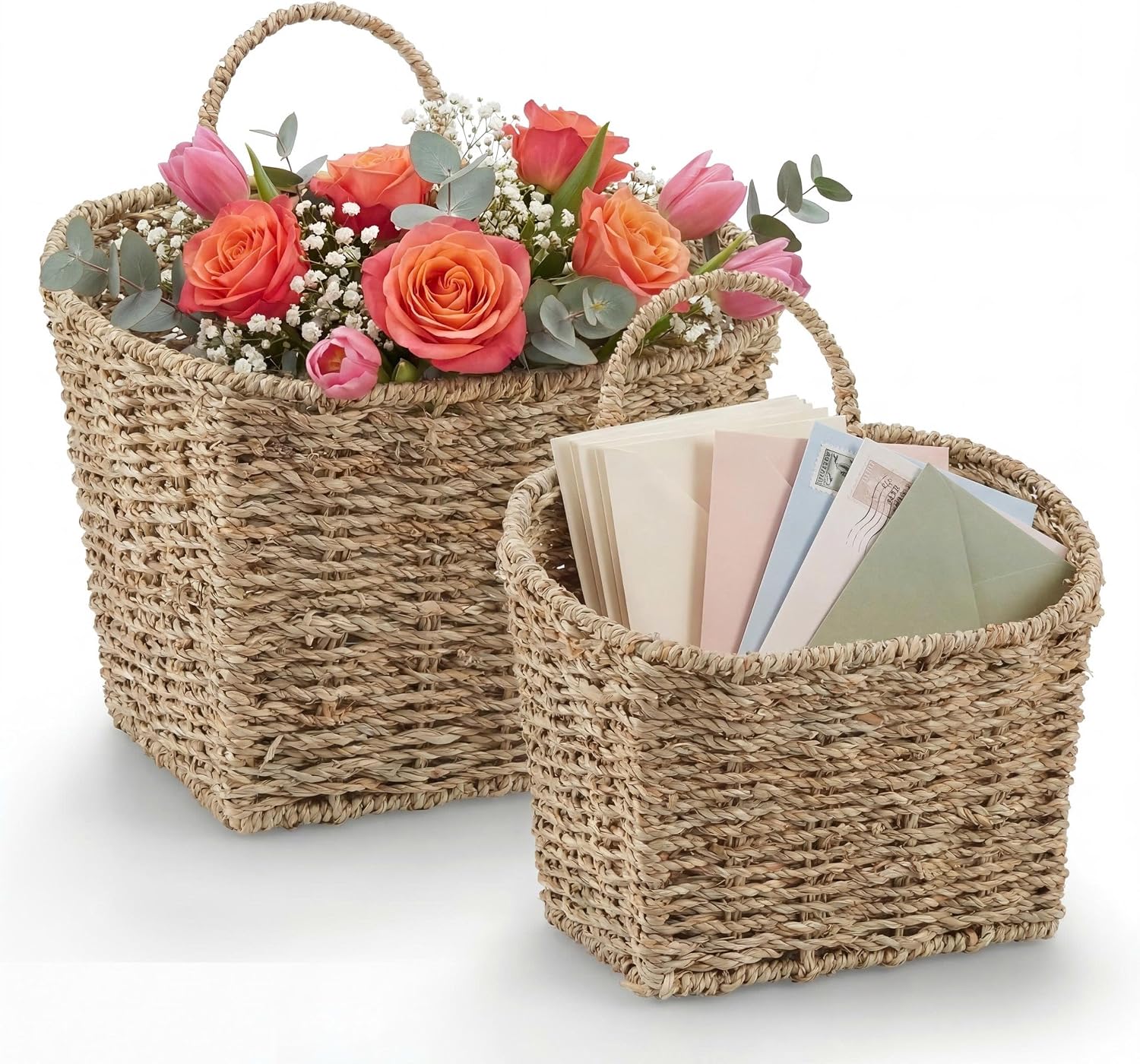 Set of 2 Wicker Hanging Baskets for Organizing