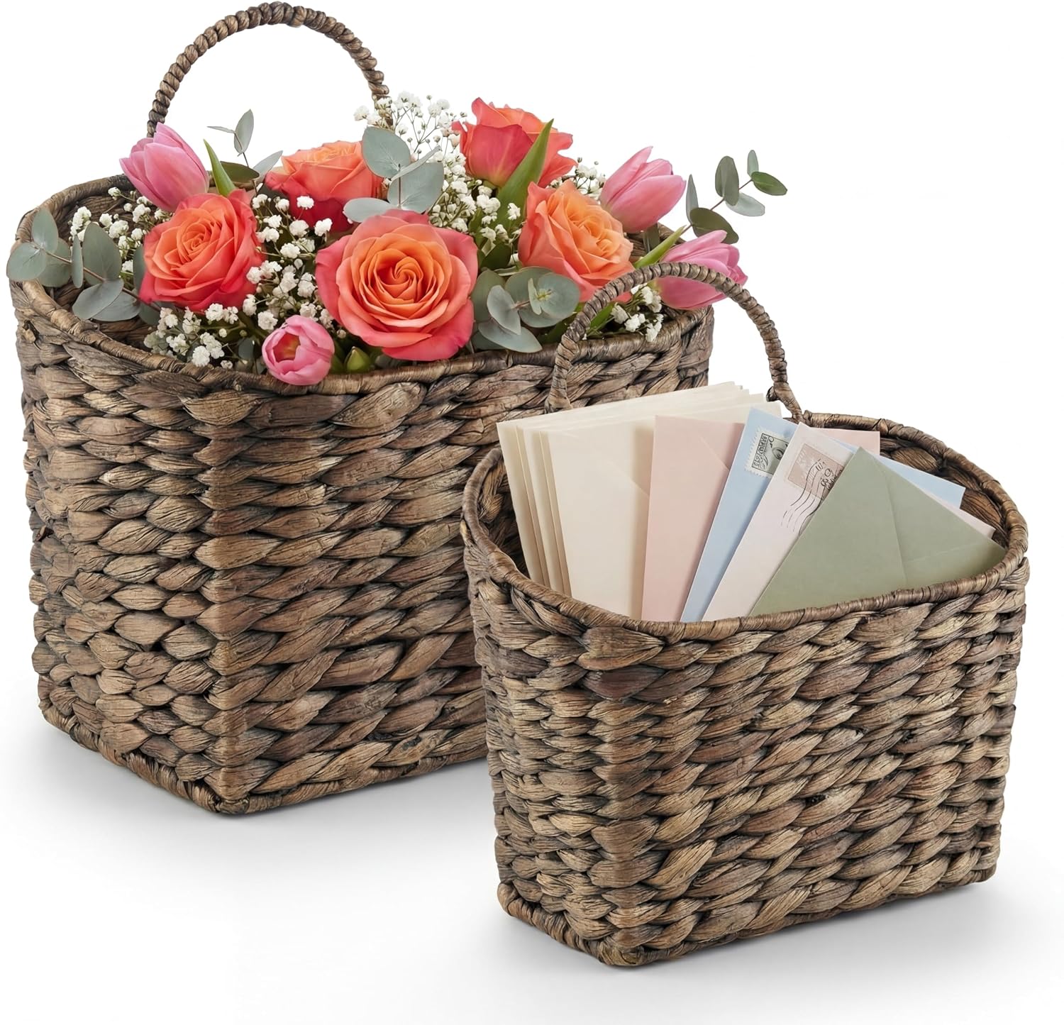 Set of 2 Wicker Hanging Baskets for Organizing