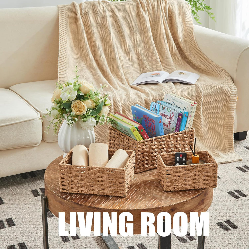 Natural Paper Rope Storage Baskets - Set of 3