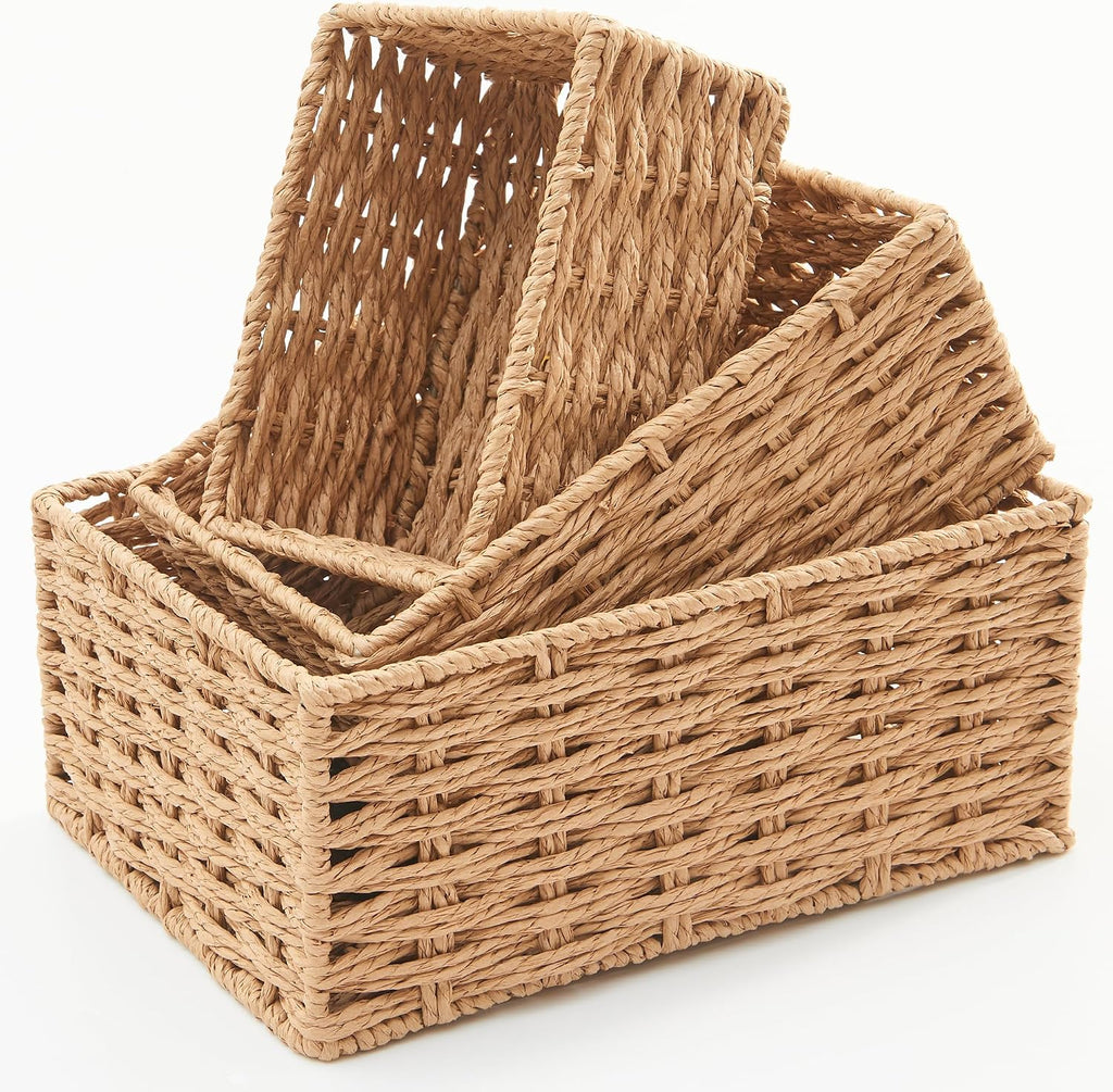 Natural Paper Rope Storage Baskets - Set of 3