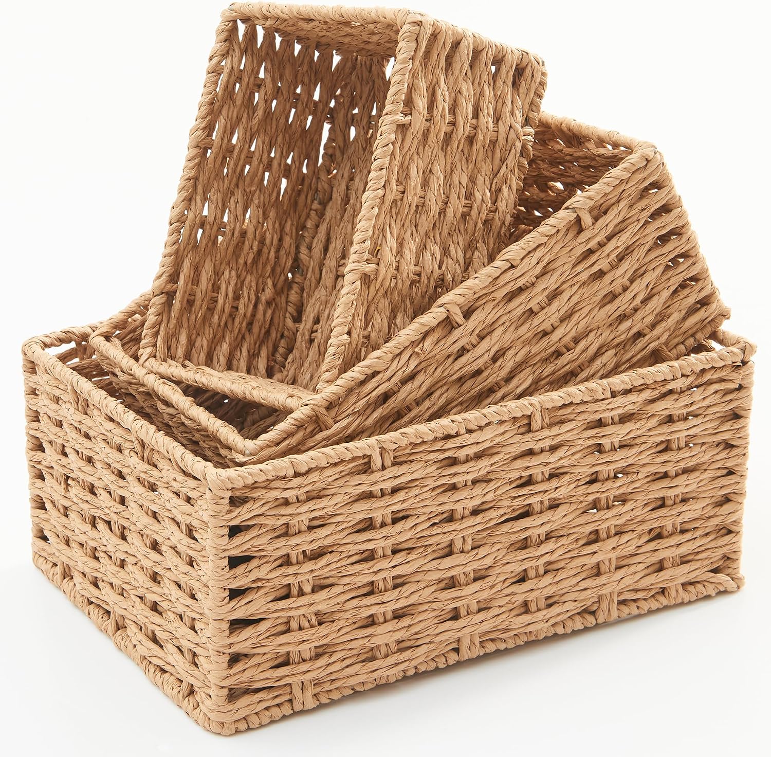 Natural Paper Rope Storage Baskets - Set of 3