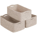 White & Brown Woven Storage Baskets - Set of 3