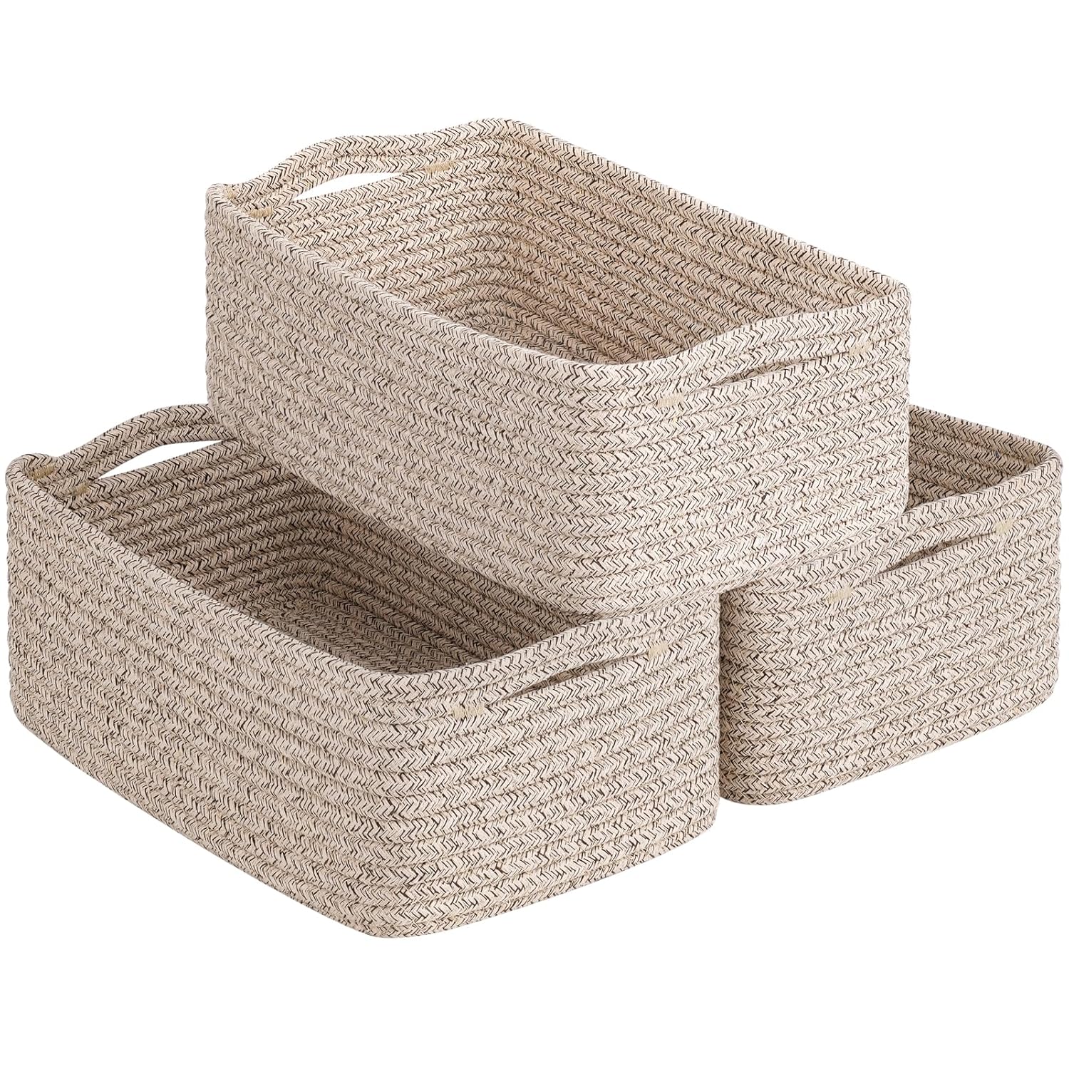 White & Brown Woven Storage Baskets - Set of 3