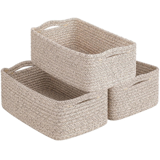 Cestas de almacenamiento tejidas en blanco y marr�n - Juego de 3 Hover Image