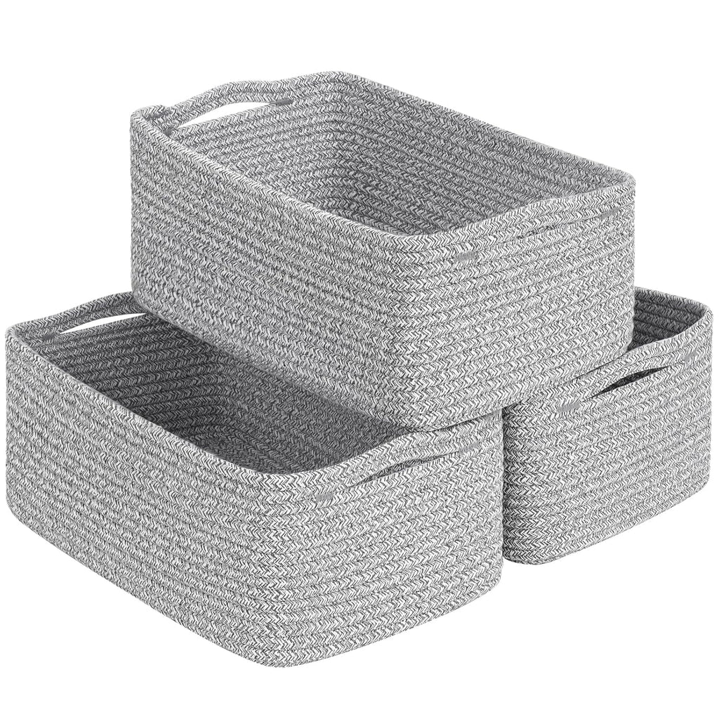 White & Brown Woven Storage Baskets - Set of 3