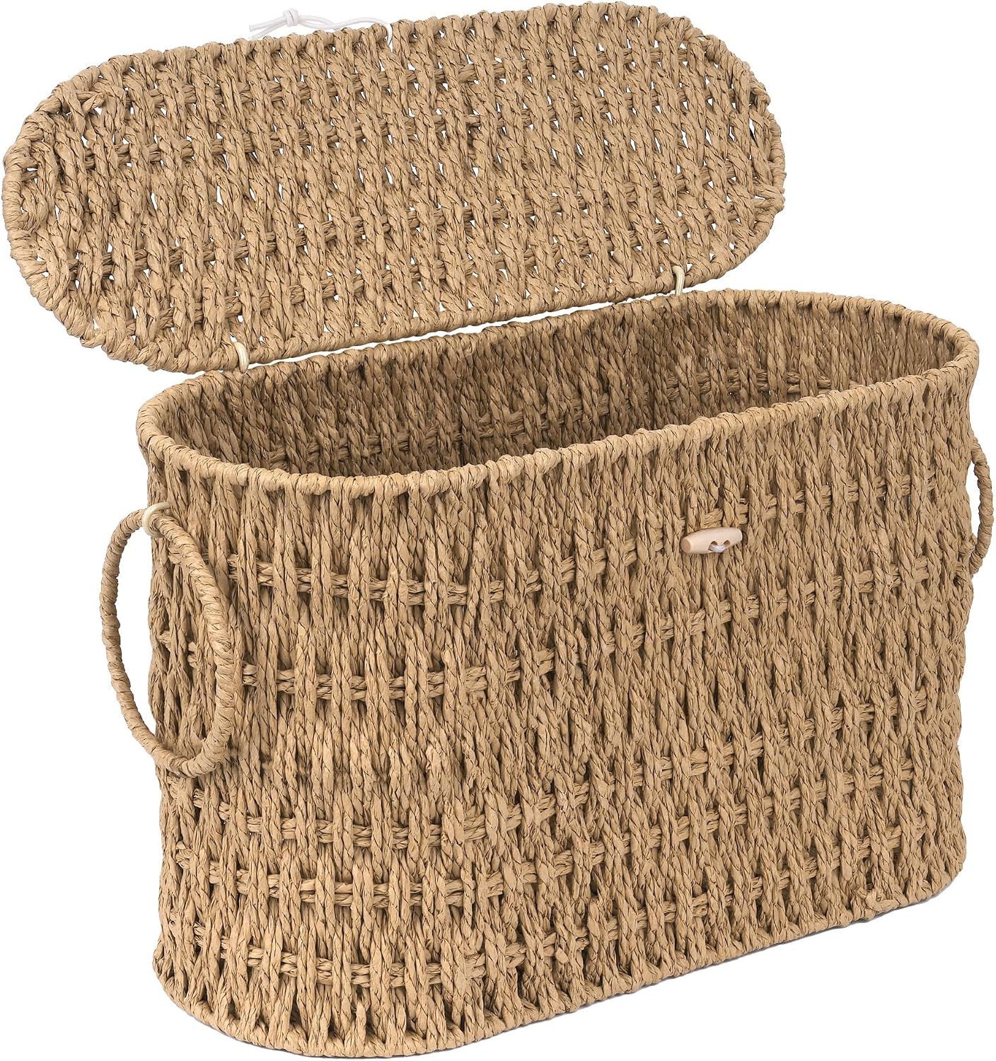 Slim Water Hyacinth Toilet Paper Basket with Lid