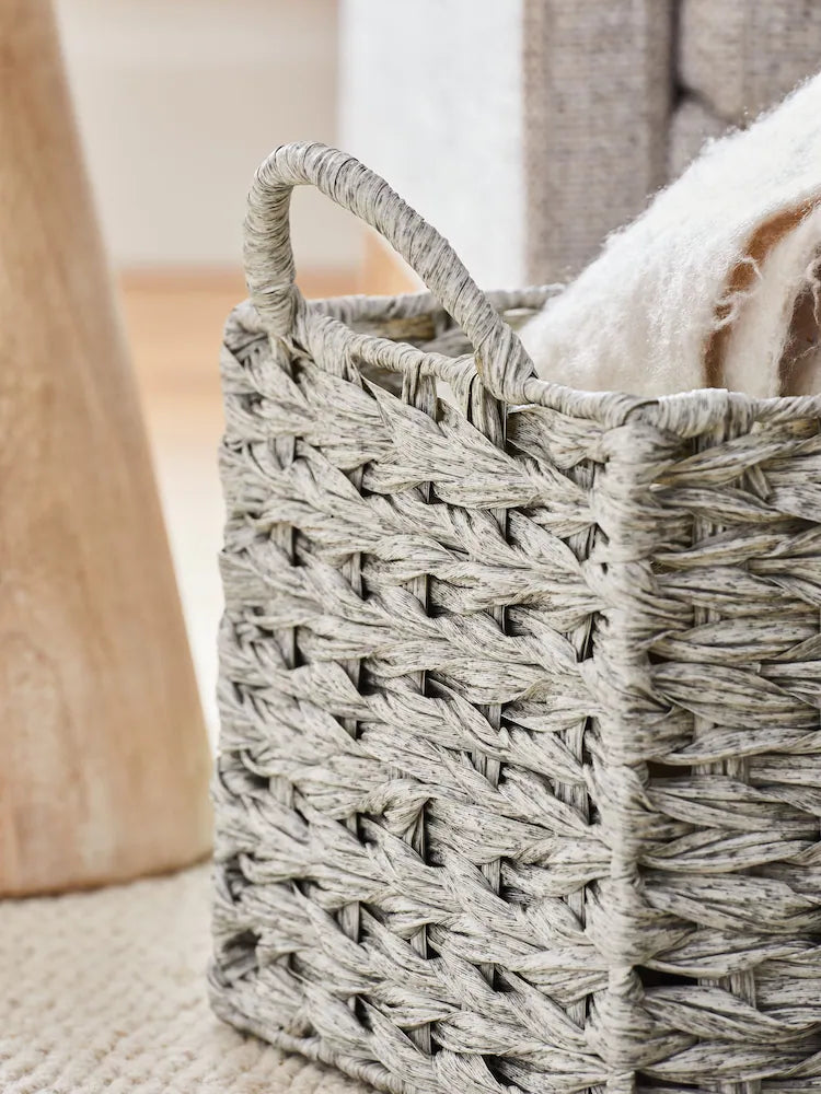Cestas de almacenamiento con efecto de mimbre de pl�stico gris (juego de 2)