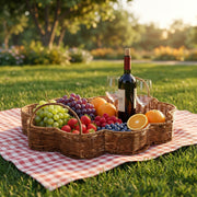 Flower-Shaped Woven Serving Tray with Handles – Decorative Organizer Tray for Coffee Table, Breakfast & Home-cc-092004