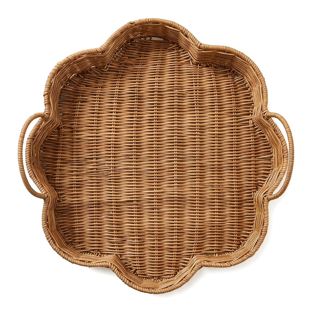 Flower-Shaped Woven Serving Tray with Handles – Decorative Organizer Tray for Coffee Table, Breakfast & Home-cc-092004