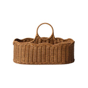 Boho Handwoven Wicker Basket with Handles, Natural Rattan Serving Basket with Wooden Bead Accent for Dried Flowers, Fruits & Coffee Table Decor -ZENG-091708