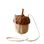 Acorn Shaped Wicker Basket with Lid & Cotton Ties, Handmade Rattan Keepsake Box with Stem Handle for Jewelry, Candy & Forest Decor -ZENG-091815