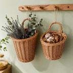 Handwoven Wicker Wall Hanging Basket with Handle, Rustic Hanging Woven Storage Basket for Kitchen, Farmhouse Wall Decor & Dried Flower Display -ZENG-091606