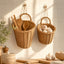 Handwoven Wicker Wall Hanging Basket with Handle, Rustic Hanging Woven Storage Basket for Kitchen, Farmhouse Wall Decor & Dried Flower Display -ZENG-091606