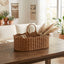 Boho Handwoven Wicker Basket with Handles, Natural Rattan Serving Basket with Wooden Bead Accent for Dried Flowers, Fruits & Coffee Table Decor -ZENG-091708