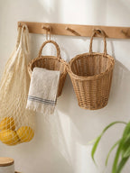 Handwoven Wicker Wall Hanging Basket with Handle, Rustic Hanging Woven Storage Basket for Kitchen, Farmhouse Wall Decor & Dried Flower Display -ZENG-091606