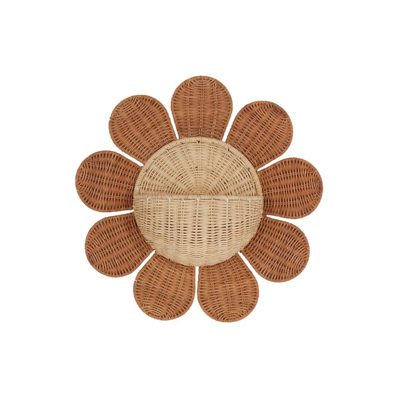 Natural Rattan Flower Wall Basket – Handwoven Hanging Storage Organizer for Bedroom, Nursery & Entryway-cc-091705