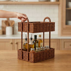 2-Tier Woven Storage Organizer with Handles – Countertop Basket Shelf for Kitchen, Pantry, Bathroom & Vanity-cc-091714