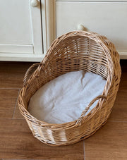 Willow Baby Bassinet Cradle Basket, Natural Light Brown Woven Oval Crib with Arch Canopy and Handle for Newborn Sleep -cc-091701
