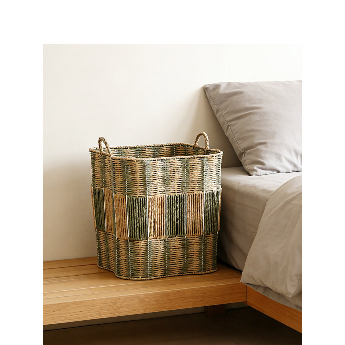 Woven Storage Basket with Handles – Large Decorative Laundry Hamper for Bedroom, Living Room & Home Organization-091625-cc