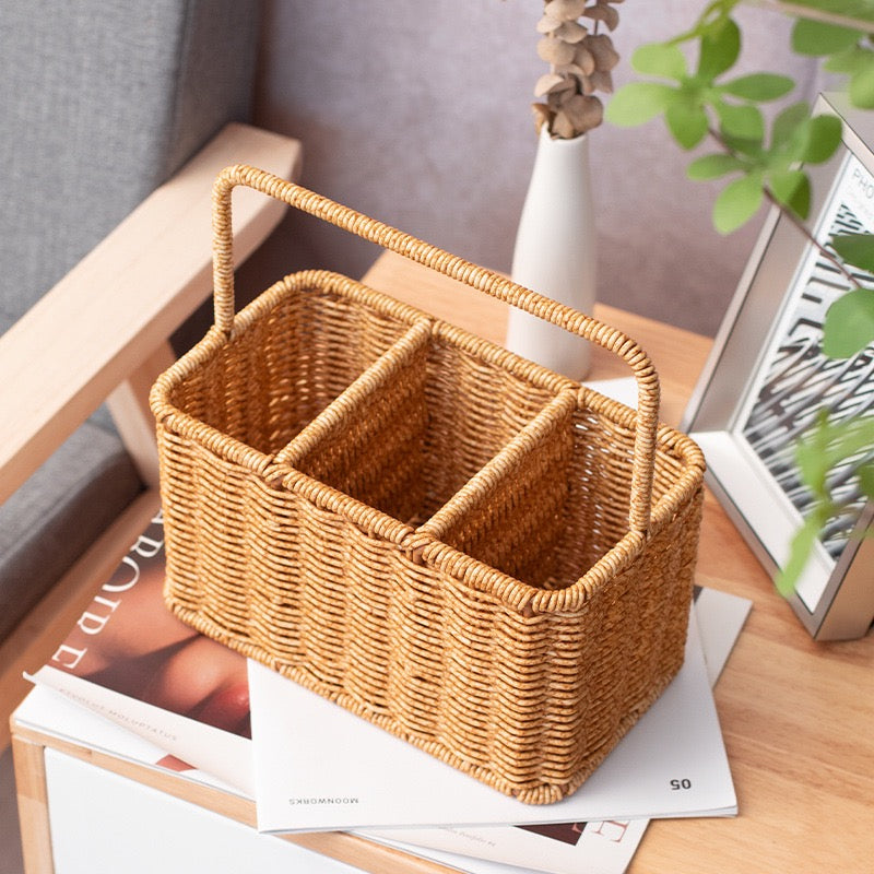 Woven Caddy Organizer with Handle – Divided Storage Basket for Desk, Kitchen & Home-091610-cc