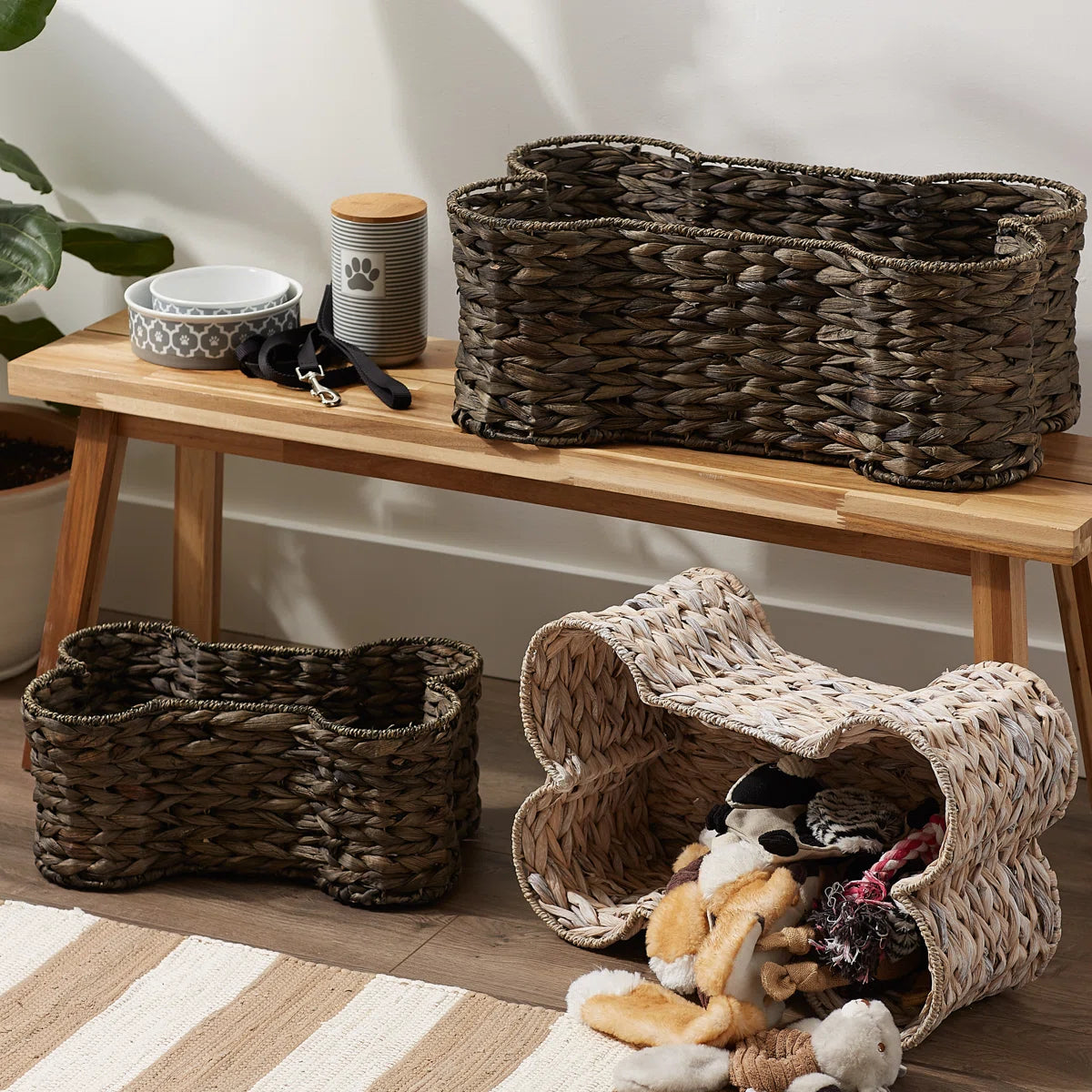 Cesta de almacenamiento decorativa tejida de algas marinas en forma de hueso