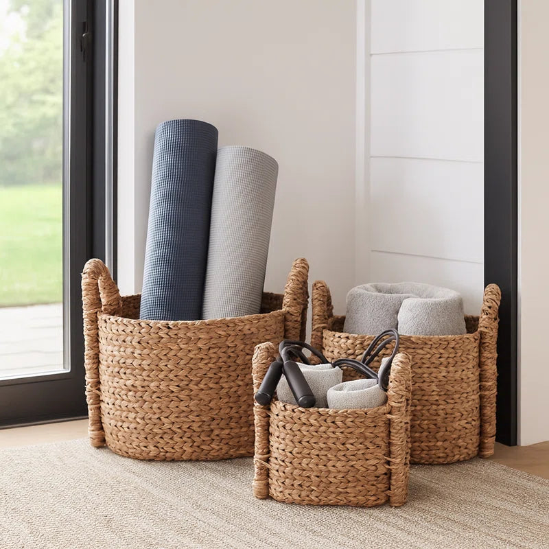 Cesta decorativa tejida ovalada con asas - Almacenamiento dom�stico multiusos y