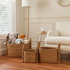 Cesta decorativa tejida ovalada con asas - Almacenamiento dom�stico multiusos y