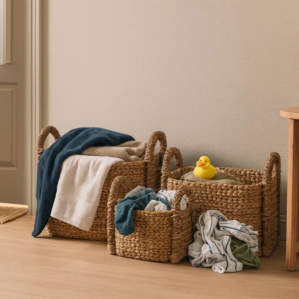 Cesta decorativa tejida ovalada con asas - Almacenamiento dom�stico multiusos y