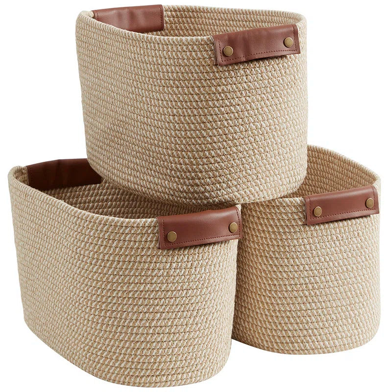 Cesta decorativa rectangular de tela para almacenamiento (juego de 3)