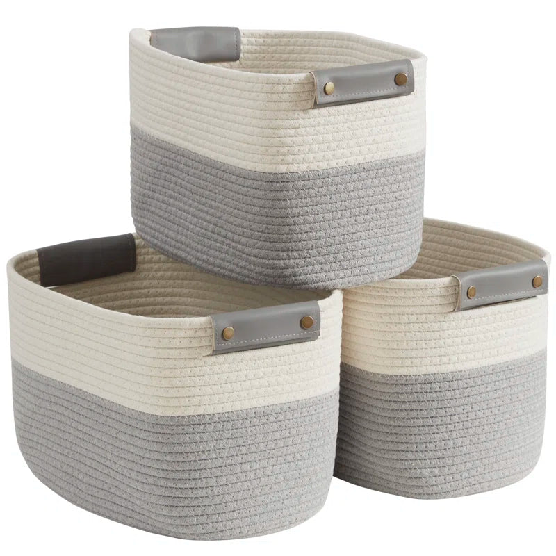 Cesta decorativa rectangular de tela para almacenamiento (juego de 3)
