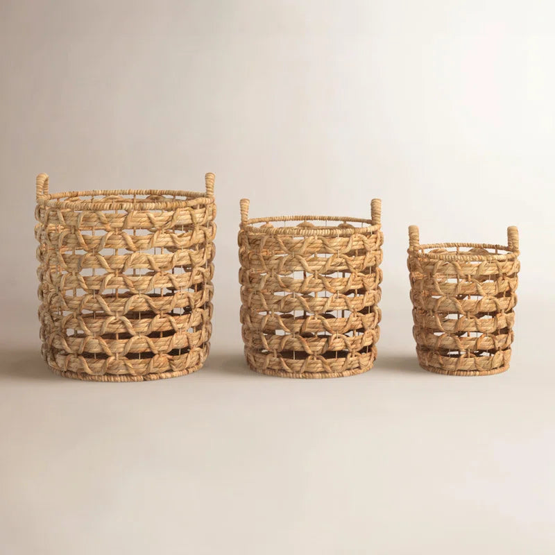 Handcrafted brown seagrass storage basket with handles - 3-piece set