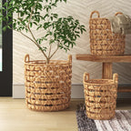 Handcrafted brown seagrass storage basket with handles - 3-piece set