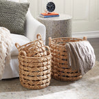Handcrafted brown seagrass storage basket with handles - 3-piece set