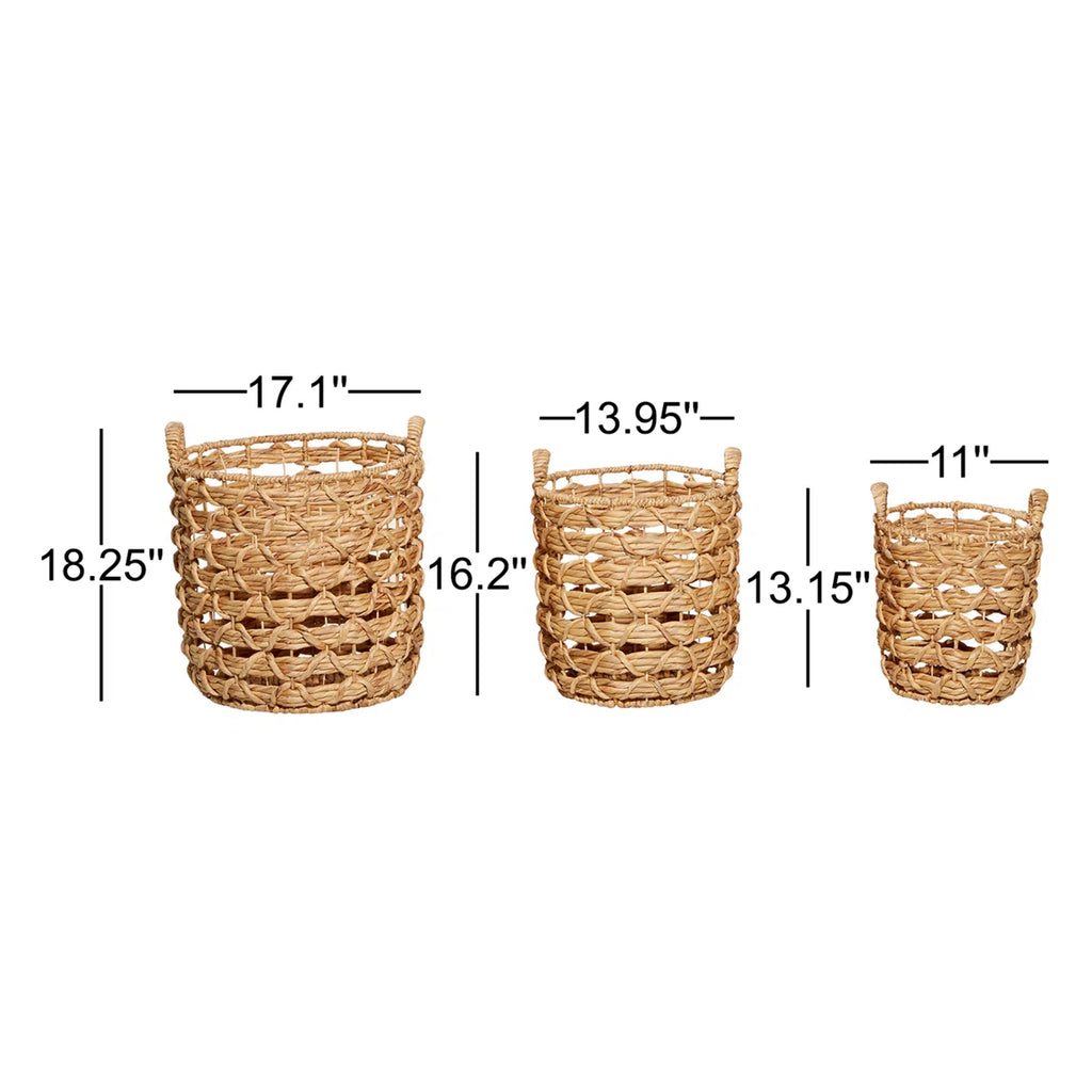 Handcrafted brown seagrass storage basket with handles - 3-piece set