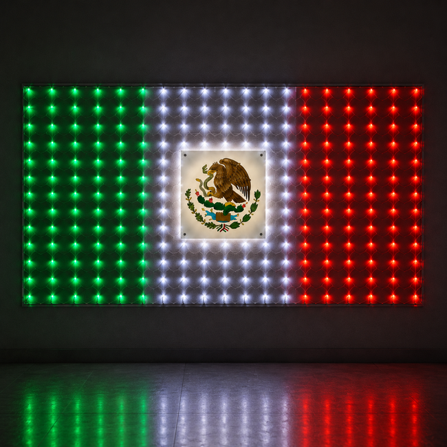 Red Luces LED Tricolor México 1x2m in Decoración Interior and Exterior, in Placa Central Desmontable, Ideal in Fiestas and Hogar Hover Image