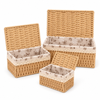 Wicker Storage Baskets with Lids – Woven Rattan Organizer Boxes with Fabric Lining-cc-092401