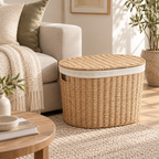 Wicker Laundry Hamper with Lid – Large Woven Storage Basket with Handles for Clothes, Blankets & Toys-cc-092402