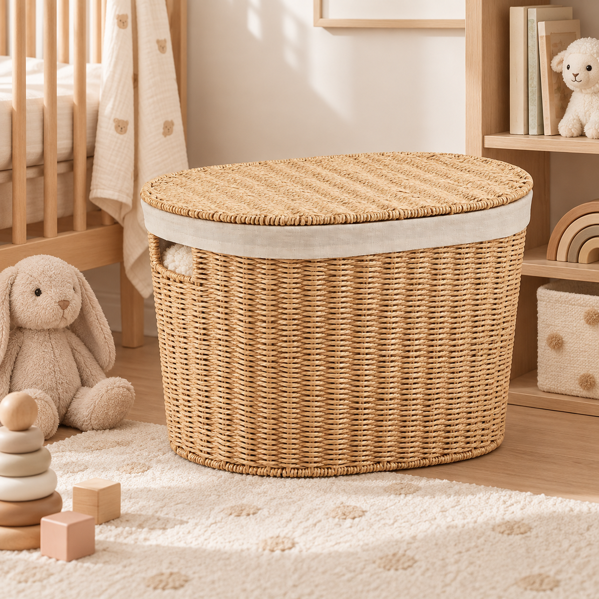 Wicker Laundry Hamper with Lid – Large Woven Storage Basket with Handles for Clothes, Blankets & Toys-cc-092402