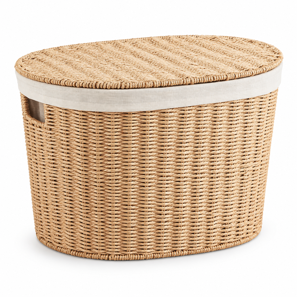 Wicker Laundry Hamper with Lid – Large Woven Storage Basket with Handles for Clothes, Blankets & Toys-cc-092402