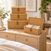 Wicker Storage Baskets with Lids – Rattan Organizer Boxes for Toys, Clothes & Home Storage-cc-092403
