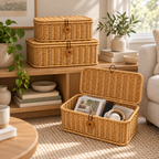 Wicker Storage Baskets with Lids – Rattan Organizer Boxes for Toys, Clothes & Home Storage-cc-092403