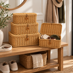 Wicker Storage Baskets with Lids – Rattan Organizer Boxes for Toys, Clothes & Home Storage-cc-092403
