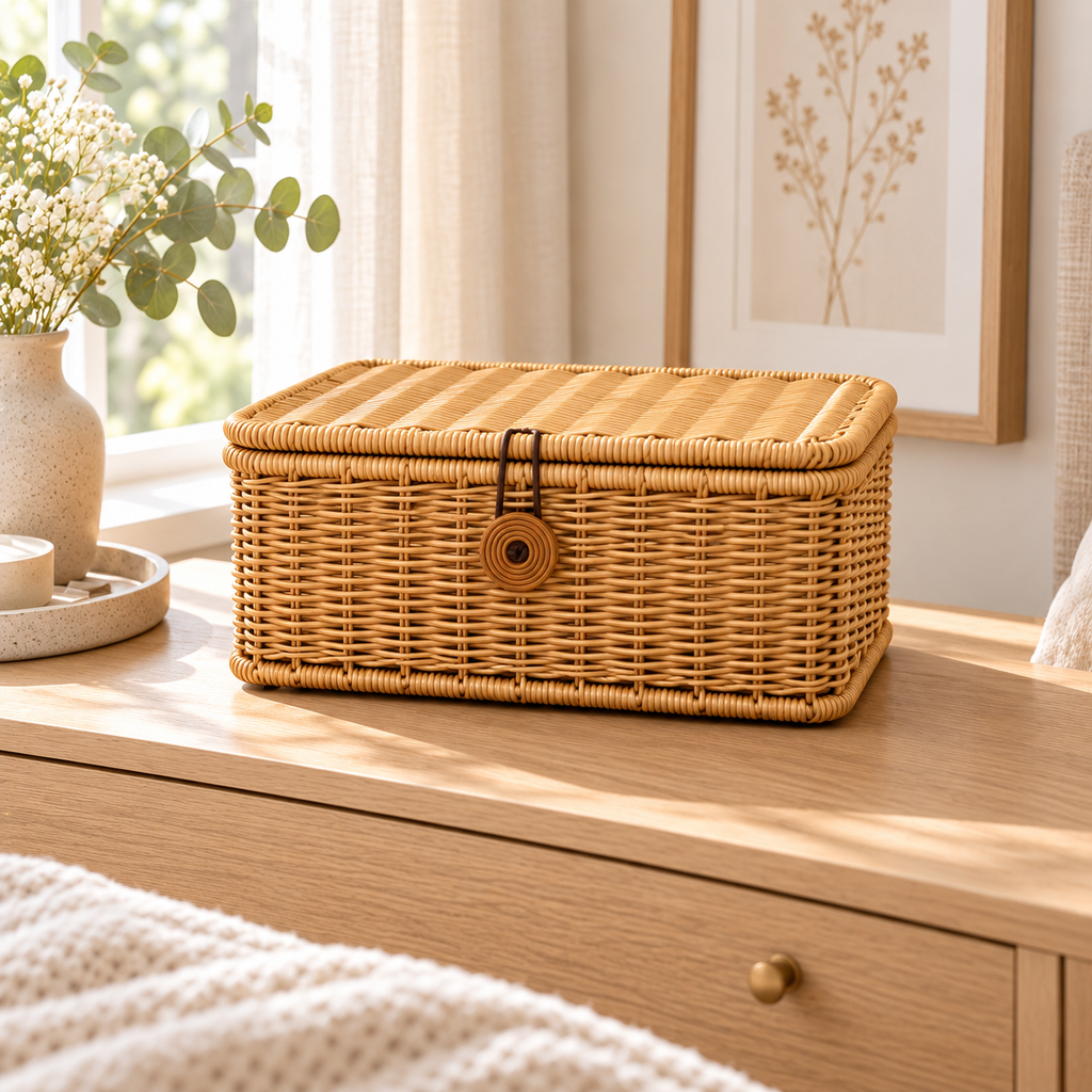 Wicker Storage Baskets with Lids – Rattan Organizer Boxes for Toys, Clothes & Home Storage-cc-092403