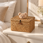 Cute Wicker Storage Baskets with Lids – Bear Decor Organizer Boxes for Toys, Accessories & Bedroom-cc-092404